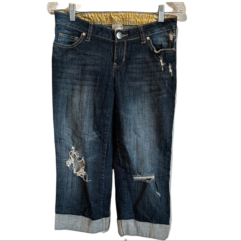 Decree Vintage Boho Wide‎ Leg Distressed Denim Capris - Picture 3 of 10